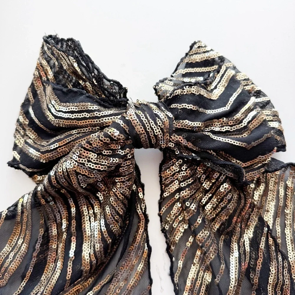 ANTHROPOLOGIE Gold Sequined Metallic Oversized Bow Barrette NWT